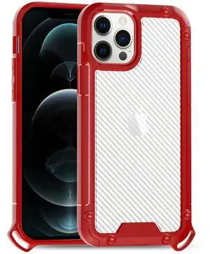 Reiko Shockproof PC Bumper Case With Carbon Fiber Pattern In Red For iPhone 12 Pro Max