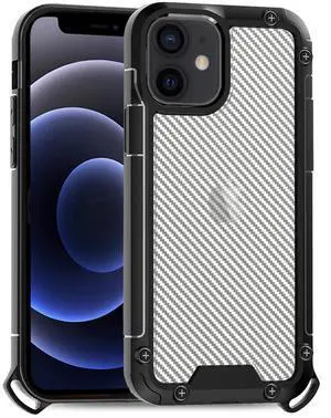 Reiko Shockproof PC Bumper Case With Carbon Fiber Pattern In Black For iPhone 12 Mini