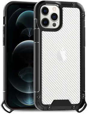 Reiko Shockproof PC Bumper Case With Carbon Fiber Pattern In Black For iPhone 12 Pro Max