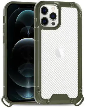 Reiko Shockproof PC Bumper Case With Carbon Fiber Pattern In Green For iPhone 12 Pro Max