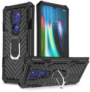 Reiko Kickstand Anti-Shock And Anti Falling Case for Moto G9/G9 PLAY In Black