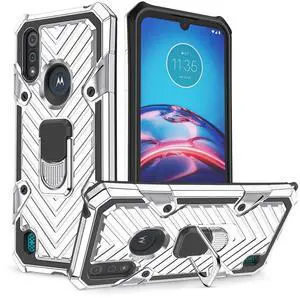 Reiko Kickstand Anti-Shock And Anti Falling Case for  Moto E6S In Silver