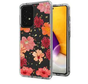 Pressed dried flower Design Phone case for Samsung Galaxy A72 5G In Red