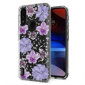 Pressed dried flower Design Phone case for Moto E7 Power 2021 In Purple