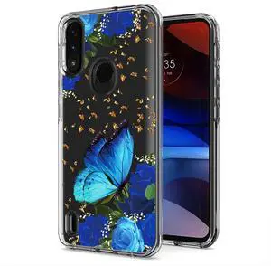 Pressed dried flower Design Phone case for Moto E7 Power 2021 In Blue