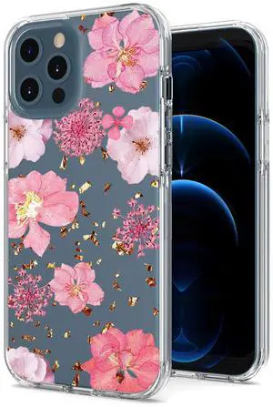 Pressed dried flower Design Phone case for APPLE IPHONE 12 / IPHONE 12 PRO in Pink