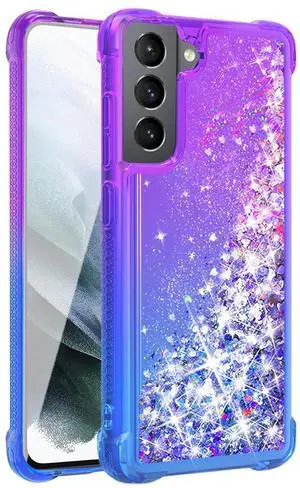 Shiny Flowing Glitter Liquid Bumper Case For Galaxy S21 FE In Purple