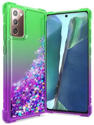 Shiny Flowing Glitter Liquid Bumper Case For SAMSUNG GALAXY NOTE 20 In Green