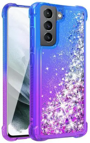 Shiny Flowing Glitter Liquid Bumper Case For Galaxy S21 FE  In Blue