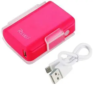 REIKO 4000MAH UNIVERSAL POWER BANK WITH CABLE IN HOT PINK