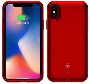 iPhone X Battery Case with Qi Wireless Charging, Support Lightning headphones, Real 3000mAh Rechargeable Extended Protective Battery Charging Case for iPhone X In Red