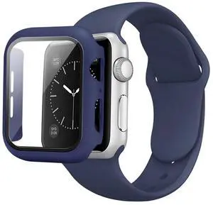 Navy  Color PC Watch Case With Glass Screen Protector and Silicone Watch Band for Apple Watch 38mm