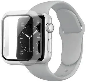 Gray Color PC Watch Case With Glass Screen Protector and Silicone Watch Band for Apple Watch 38mm
