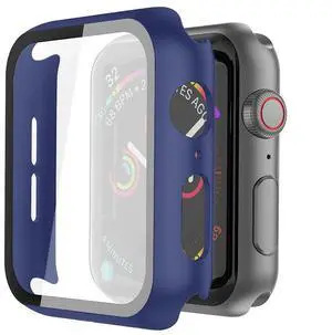Full Cover tempered glass screen protector with pc case  for Apple Watch 44 mm  In Navy