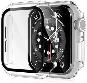 Full Cover tempered glass screen protector with pc case  for Apple Watch 40 mm  In Clear