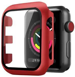 Full Cover tempered glass screen protector with pc case  for Apple Watch 38 mm  In Red