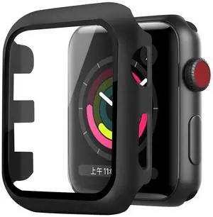 Full Cover tempered glass screen protector with pc case  for Apple Watch 38 mm  In Balck