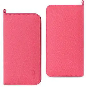 REIKO UNIVERSAL WALLET PHONE CASE IPHONE 6 PLUS/ 6S PLUS/ 7 PLUS/ SAMSUNG GALAXY S8 EDGE WITH SIDE POCKETS AND MAGNETIC FLAP IN HOT PINK (6.37X3.21X0.43 INCHES SLIM)