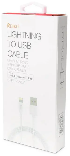 REIKO IPHONE 6FT LIGHTING CERTIFIED USB DATA CABLE IN WHITE