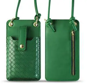 Reiko Leather Crossbody Phone Wallet Large Purse In Green (6.7 INCH)