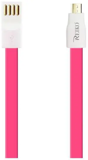 REIKO FLAT MICRO USB GOLD PLATED DATA CABLE 3.9FT WITH CABLE TIE IN HOT PINK