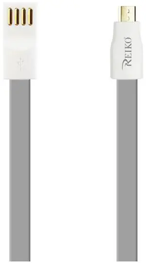 REIKO FLAT MICRO USB GOLD PLATED DATA CABLE 3.9FT WITH CABLE TIE IN GRAY