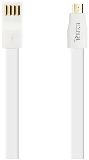 REIKO FLAT MAGNETIC GOLD PLATED MICRO USB DATA CABLE 0.7 FOOT IN WHITE