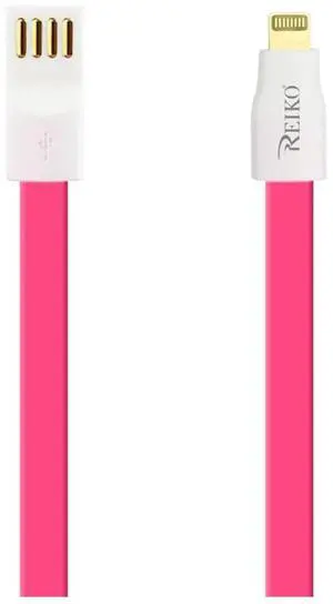 REIKO 8 PIN FLAT MAGNETIC GOLD PLATED USB DATA CABLE 0.7 FOOT IN HOT PINK