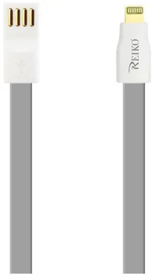 REIKO 8 PIN FLAT MAGNETIC GOLD PLATED USB DATA CABLE 0.7 FOOT IN GRAY