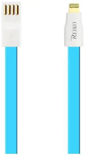 REIKO 8 PIN FLAT MAGNETIC GOLD PLATED USB DATA CABLE 0.7 FOOT IN BLUE