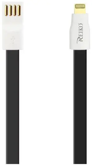REIKO 8 PIN FLAT MAGNETIC GOLD PLATED USB DATA CABLE 0.7 FOOT IN BLACK