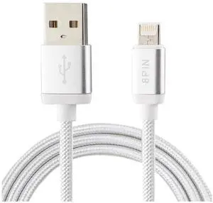 REIKO NYLON BRAIDED REVERSIBLE MICRO USB AND 8-PIN 2-IN-1 CABLE 3.3FT IN WHITE