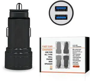 Dual Port USB Car Charger/ Adapter In Black (12pcs)