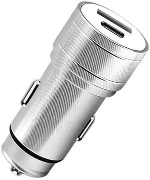 Power Delivery Dual Ports of USB and Type-CCar Charger/ Adapter In Silver (12pcs)