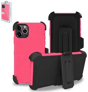 3-In-1 Hybrid Heavy Duty Holster Combo Case For APPLE IPHONE 11 PRO MAX In Hot Pink