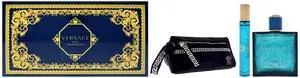 Versace Eros by Versace for Men - 3 Pc Gift Set 3.4oz EDT Spray, 10ml EDT Spray, Blue Trousse