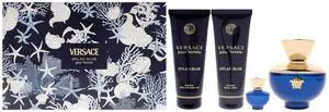 Dylan Blue by Versace for Women - 4 Pc Gift Set 3.4oz EDP Spray, 0.17oz EDP Splash (Mini), 3.4oz Body Lotion, 3.4oz Bath and Shower Gel