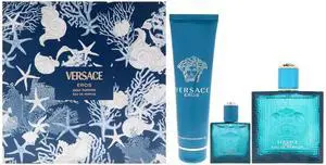 Versace Eros by Versace for Men - 3 Pc Gift Set 3.4oz EDP Spray, 0.17oz EDP Splash (Mini), 5oz Shower Gel