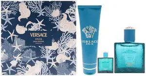 Versace Eros by Versace for Men - 3 Pc Gift Set 3.4oz Parfum Spray, 0.17oz Parfum Spray (Mini), 5oz Shower Gel