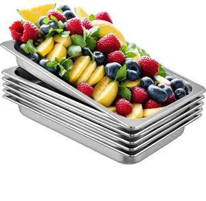 VEVOR 6 Pack Steam Table Pans 20.9 x 12.8 x 2.6 Inch Deep Steam Table Pan Full Size 8.5L Deep Food Container Stainless Steel Oven Tray Hotel Pans Anti-Jam Steam Table Food Pan
