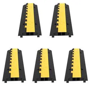 VEVOR 5-Set Rubber Cable Guard, Dual-Channel, Durable 66,000 lbs Capacity, Wire & Hose Protection Speed Bump for Driveways (2-Channel, 5 Sets-66,000 lbs)