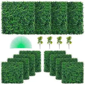 VEVOR 12PCS 20x20inch Artificial Boxwood Panels,Boxwood Hedge Wall Panels,Artificial Grass Backdrop Wall 1.6\",Privacy Hedge Screen UV Protected for Outdoor Indoor Garden Fence Backyard
