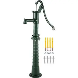 VEVOR Hand Water Pump with Stand, 15.7 x 9.4 x 51.6 inch Pitcher Pump& 26 inch Pump Stand with Pre-set 1/2\" Holes for Easy Installation, Rustic Cast Iron Well Pump for Yard, Garden, Farm Irrigation,
