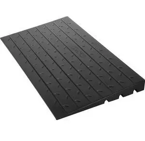 VEVOR Rubber Threshold Ramp, 2.6\" Rise Threshold Ramp Doorway, 3 Channels Cord Cover Rubber Solid Threshold Ramp, Rubber Angled Entry Rated 2202 Lbs Load Capacity for Wheelchair and Scooter