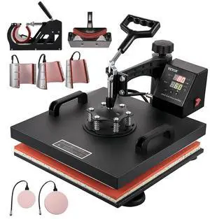 VEVOR Heat Press Machine 15x15Inch 8pcs 1050W Combo Digital Multifunctional Sublimation Heat Transfer Machine Dual LED Display for T Shirts Hat Mug Cap Plate Swing Away Design