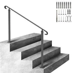 VEVOR Handrails for Outdoor Steps, Fit 3-5 Steps Outdoor Stair Railing, Wrought Iron Handrail, Flexible Front Porch Hand Rail, Black Transitional Hand railings for Concrete Steps or Wooden Stairs