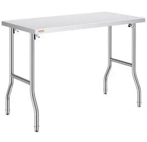VEVOR Folding Commercial Prep Table, 48 x 24 Inch Commercial Worktable Workstation, Heavy-duty Stainless Steel Folding Table with 300 lbs Load, Kitchen Work Table, for Home Kitchen Restaurant Garage