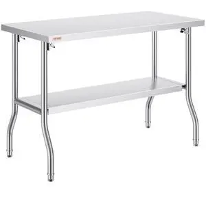 VEVOR Folding Commercial Prep Table, 48 x 24 Inch Commercial Worktable Workstation with Undershelf, Heavy-duty Stainless Steel Folding Table with 300 lbs Load, for Home Kitchen Restaurant Garage