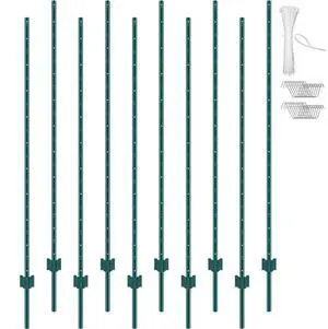 VEVOR 6 Feet Fence Post, 10 Pack U-Channel Heavy Duty Metal Fence Posts, Sturdy Steel Fence Stakes for Garden Yard, Lawn, Farms and Outdoor Wire Fencing, Green