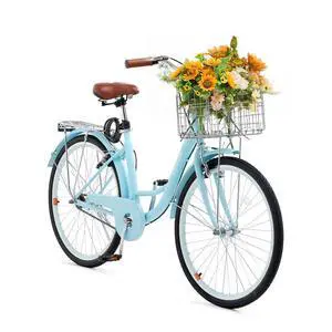 VEVOR Cruiser Bike, 1-Speed, 26-Inch Light Blue Beach Cruiser Bike with Large Capacity Basket and Rear Rack, Secure & Sturdy Cruiser Bike with Adjustable Seat, Fits for Cycling, Exercise & Shopping